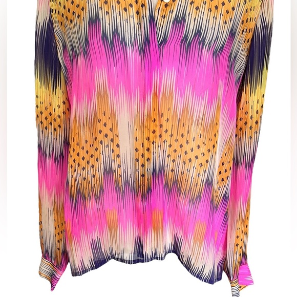 Anthropologie Leifsdottir Sani Silk Colorful Geo Print Semi Sheer Blouse - 10 - Picture 6 of 14